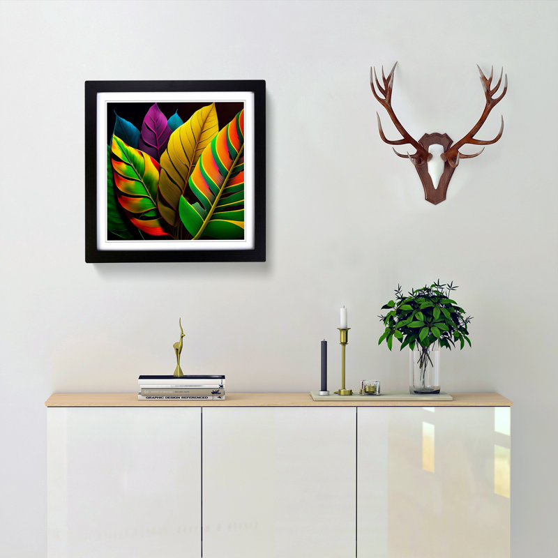 Tropical Leaf Color Field Painting - Framed Print, Black