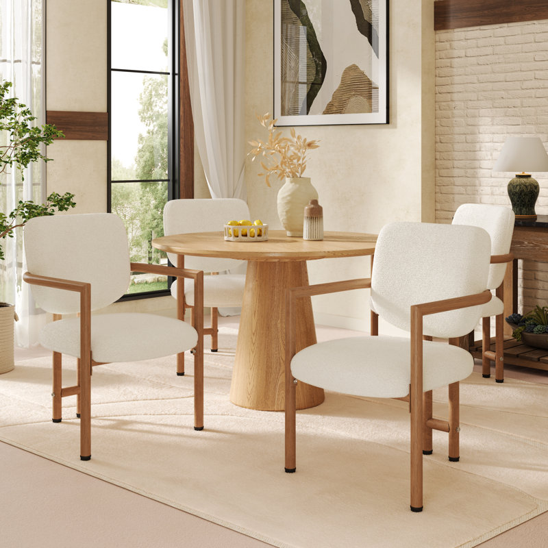46cm H Boucle Upholstered Metal Armchair in Beige