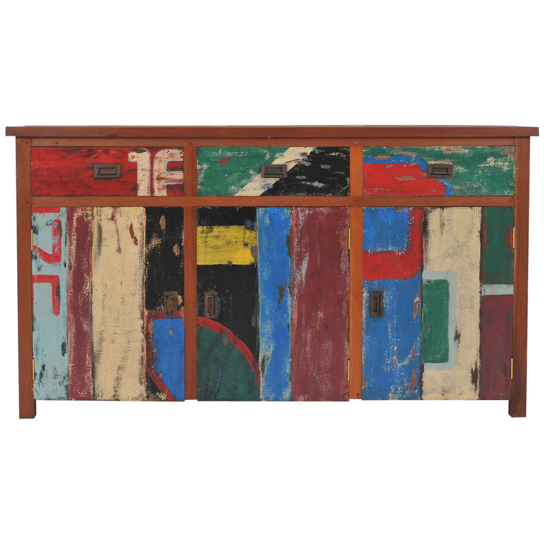 Armoire à linge en bois de teck recyclé avec 3 portes et 3 tiroirs Marina Del Rey