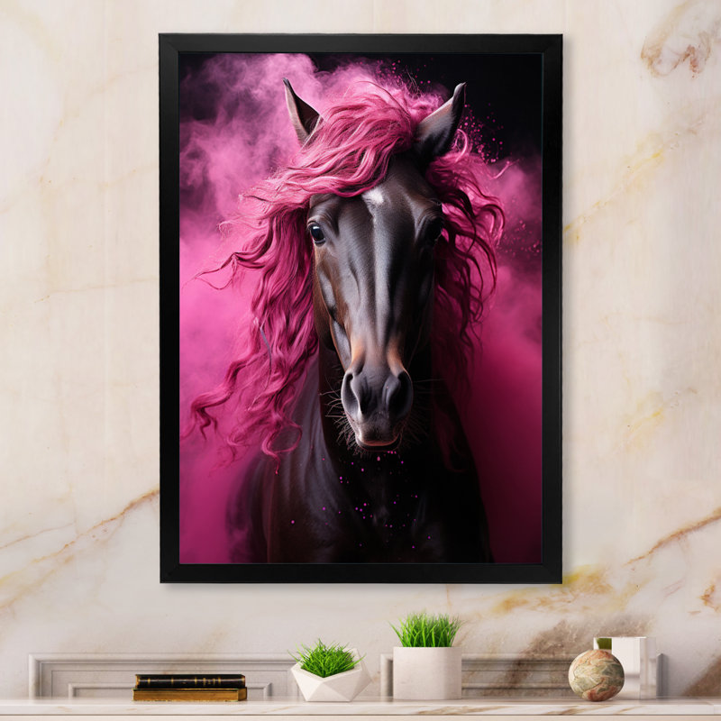 «Black Pink Horse Vibrant Equine III», reproduction d'art sur toile, H 44 po x l 34 po x P 1,5 po, Cadre photo noir