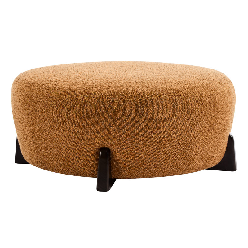 Round Boucle Upholstered With Splayed Rubber Wood Legs, Pumpkin Orange Tone, Suits Small Home Spaces For Comfortable Foot Rest In Living Room