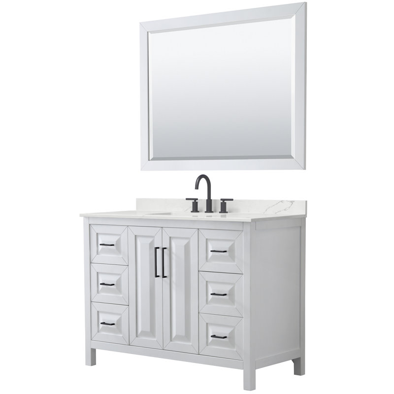Daria 48'' Single Bathroom Vanity with Marble Top, Brushed Gold, Giotto Quartz, Blue