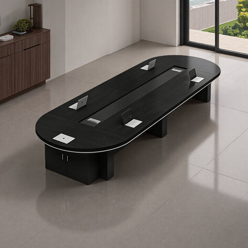 Table de conférence de luxe moderne avec rangement, Noir, H 29,52 po x L 236,22 po x l 59,05 po
