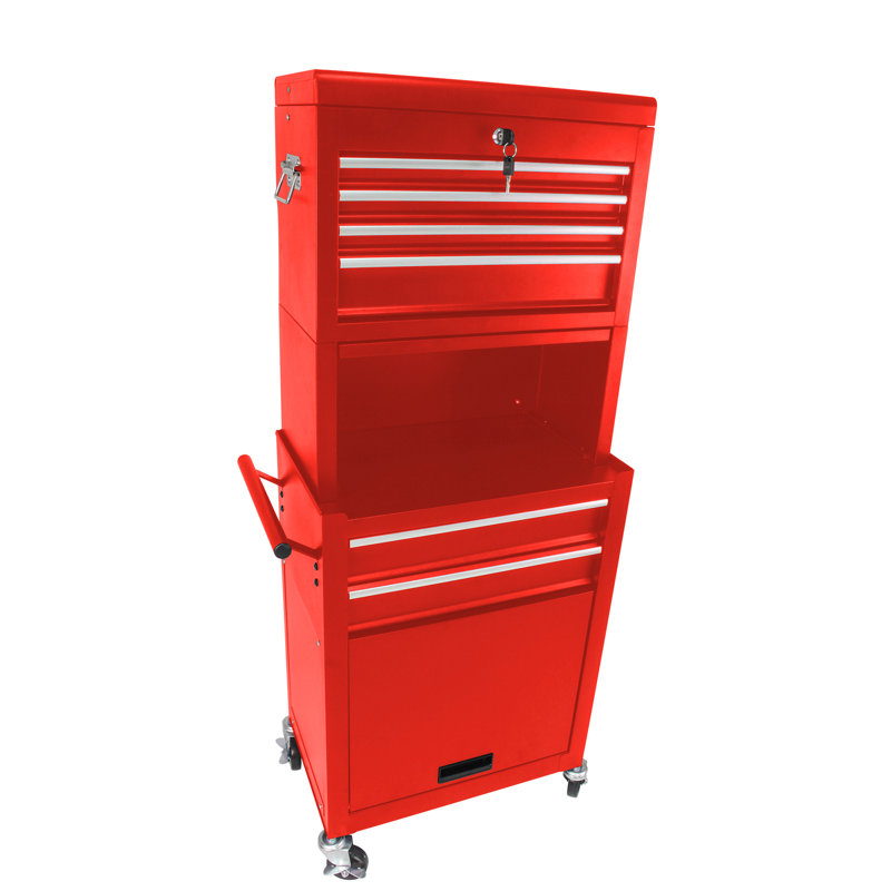 Boîte à outils amovible en métal 6 - rouge pour garage atelier avec serrure 2 en 1, 15 kg, Red