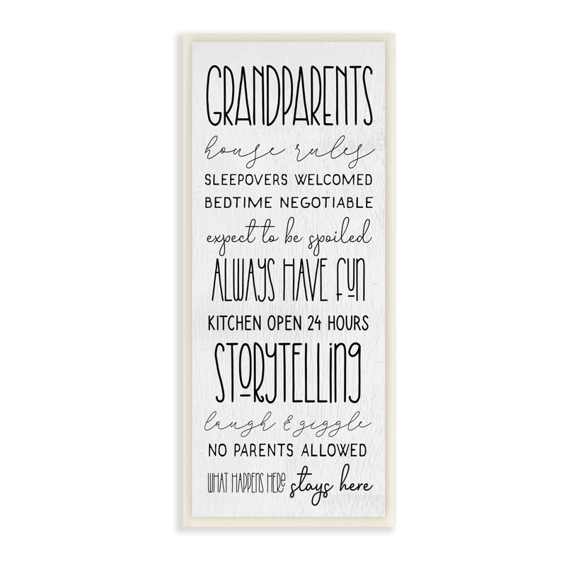 «Grandparents House Rules Fun Rustic Family» par Lil 'Rue - Art textuel, H 17 po x l 7 po x P 0,5 po, Plaque murale