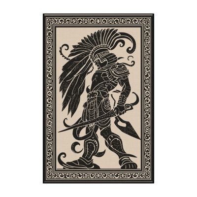 Soft Plush Durgin Obsidian Blade Warrior Classic Damask Area Rug in Black – Black Binding