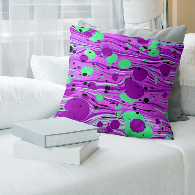 Coussin décoratif en lin tourbillons, Bourre en polyester, 16 po x 1 po, Mauve / Vert