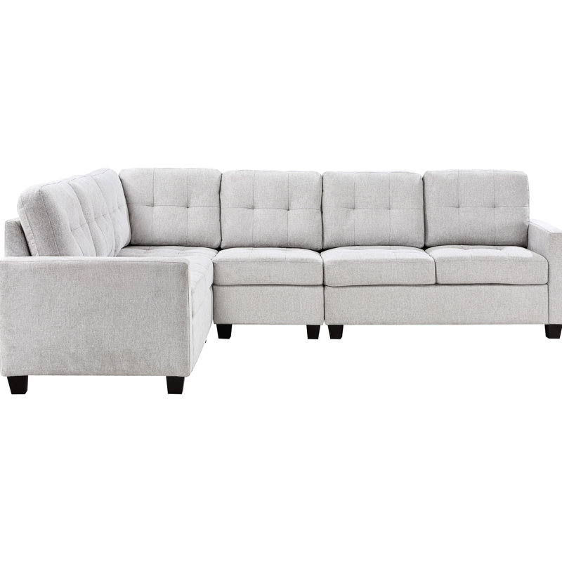 Ensemble de 4 accoudoirs modulaires carrés en forme de L rembourrés en beige avec sièges fixes et style moderne pour la vie