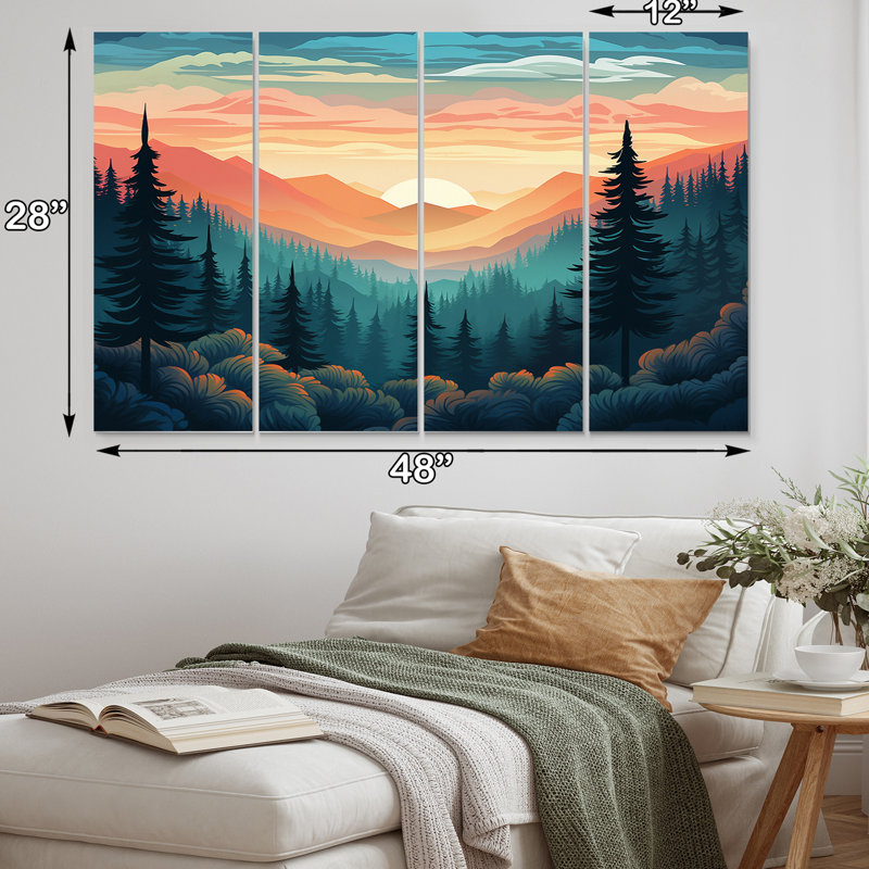 Hallene - Paysage de montagnes, reproduction d'art murale - 4 panneaux