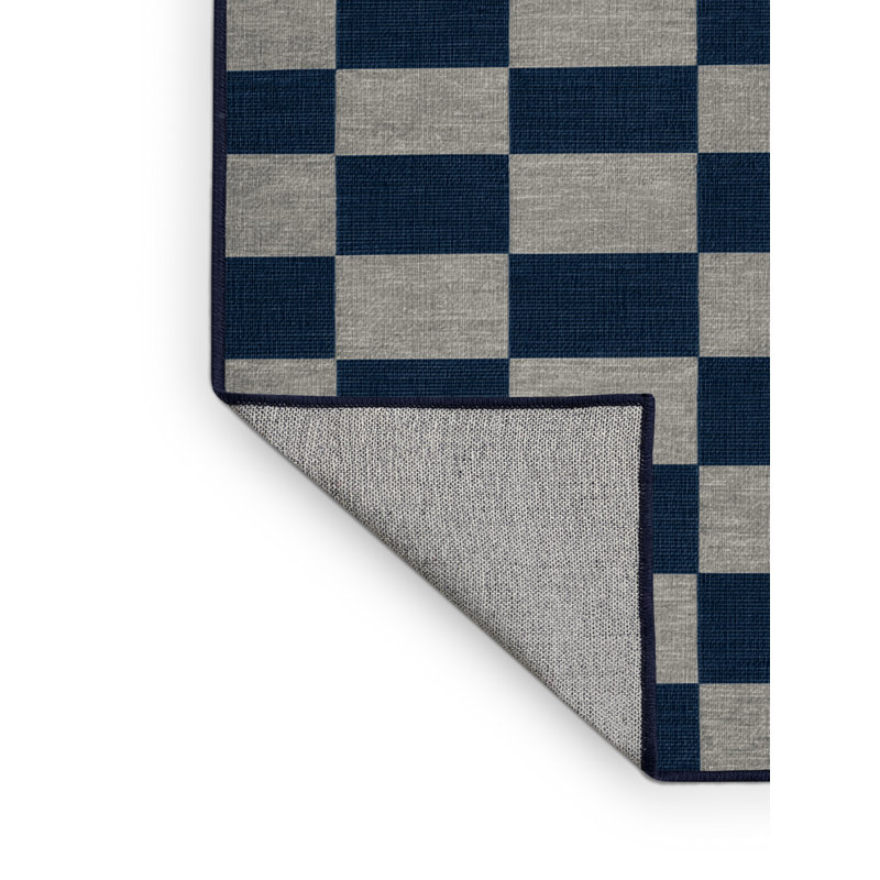 Tapis bleu à carreaux lavable à la machine, Rectangle 8 pi x 10 pi