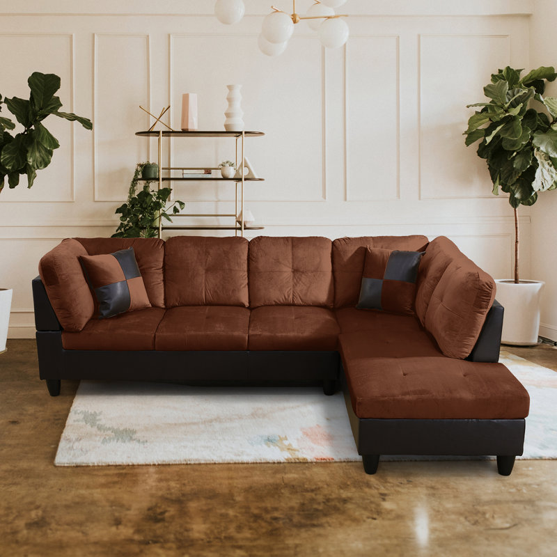Laurana Upholstered L-Shaped Sectional Right Hand Facing, Chocolate Velvet