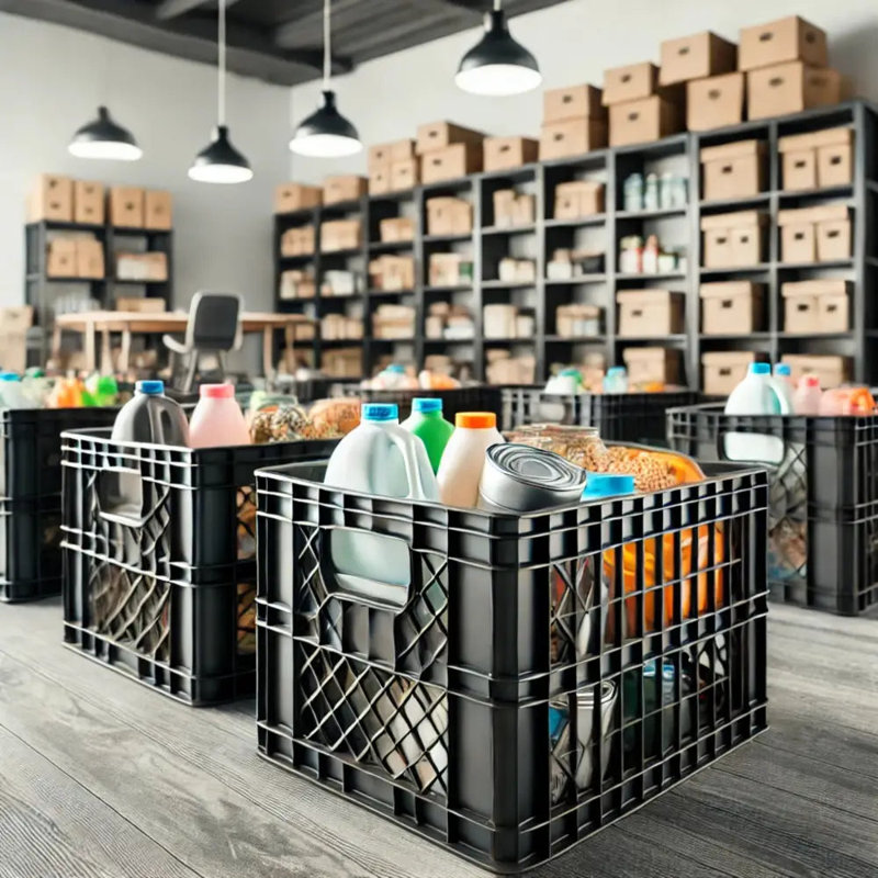Caisses à lait noires robustes pour le rangement, l'organisation et plus - polyvalentes et durables empilables, 16 pte