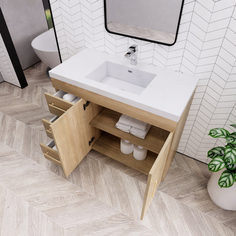 42'' Single Bathroom Vanity with Acrylic Top, Teak Oak