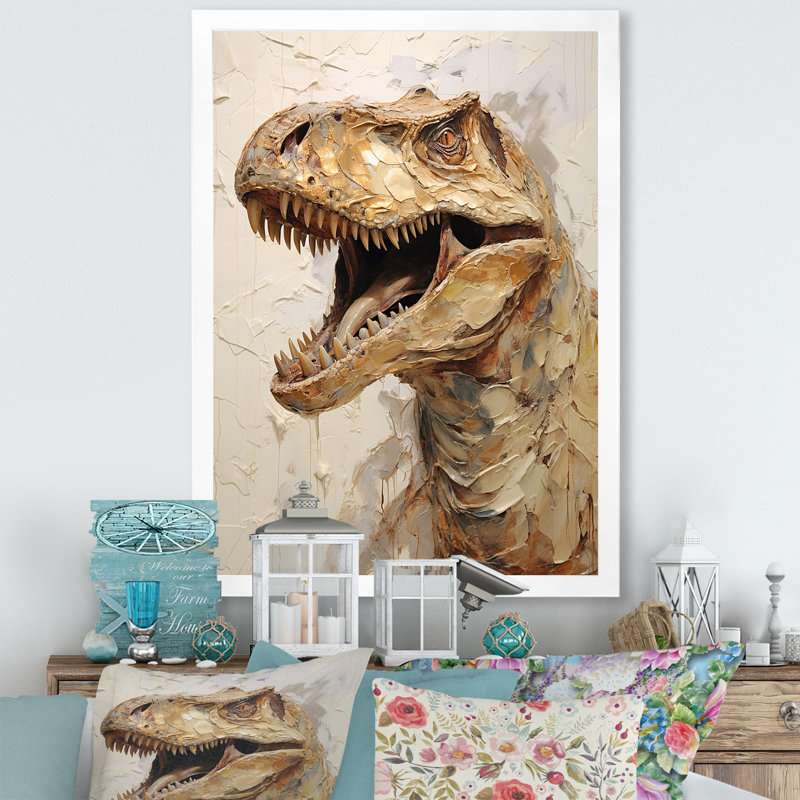 " Dinosaur T Rex Supreme III ", White Single Picture Framed, 32" H x 16" W x 1" D