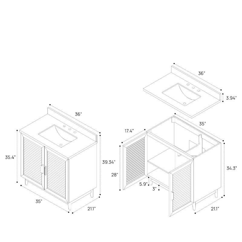 Lowell 36" Freestanding Standard Single Bathroom Vanity with Top, 36", Pure White Quartz