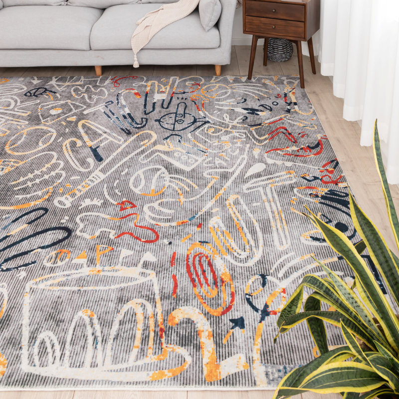 Tapis en polyester tissé à la machine Sportsglyphs, Rectangle 4 pi x 6 pi