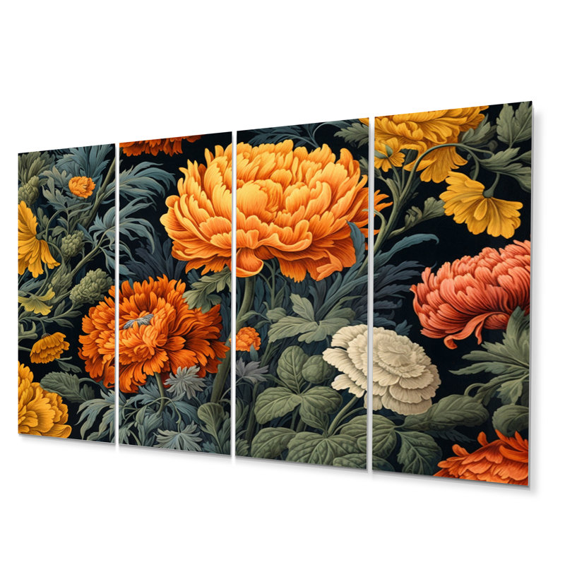 Orange, orange, souci, brillance I - ensemble de reproductions d'art murales florales en métal