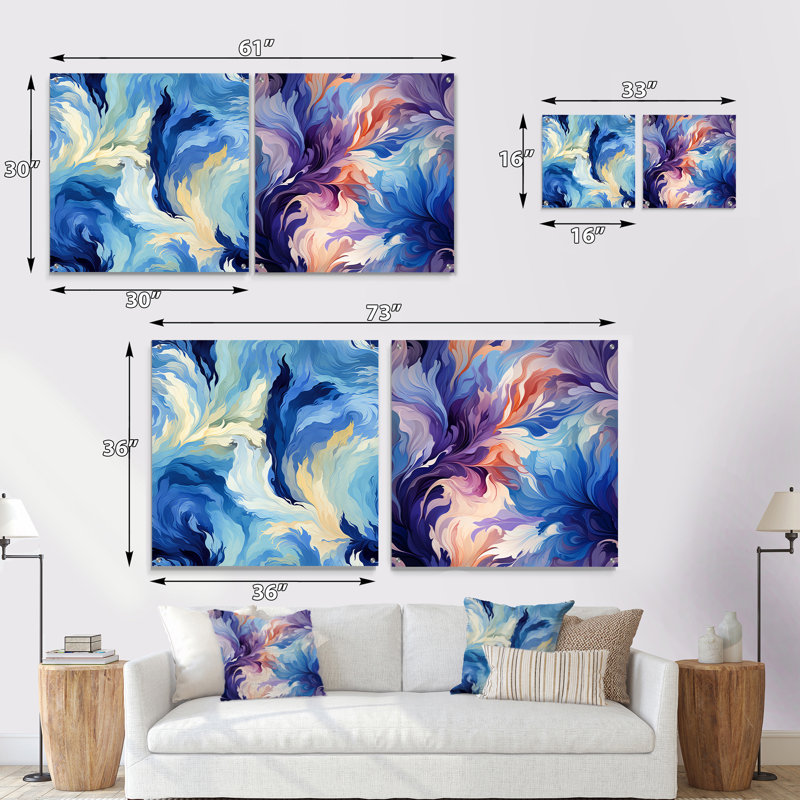 Cordeja - Ensemble de 2 peintures murales abstraites en acrylique, H 16 po x l 33 po