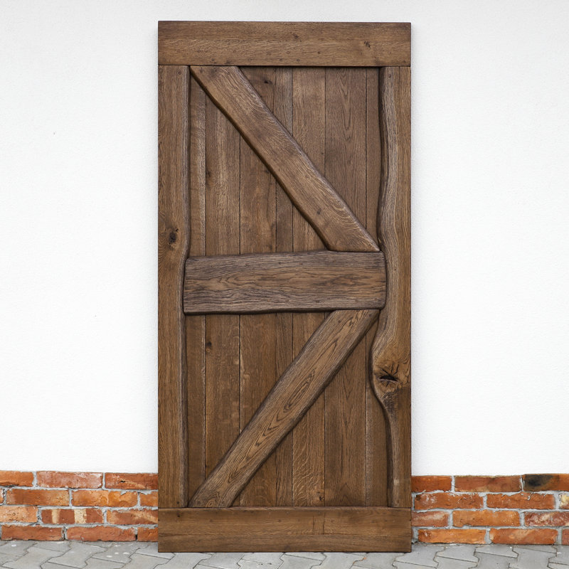 Virpi Solid Oak Barn Doors, 220cm H x 100cm W x 4cm D, Brown Oil