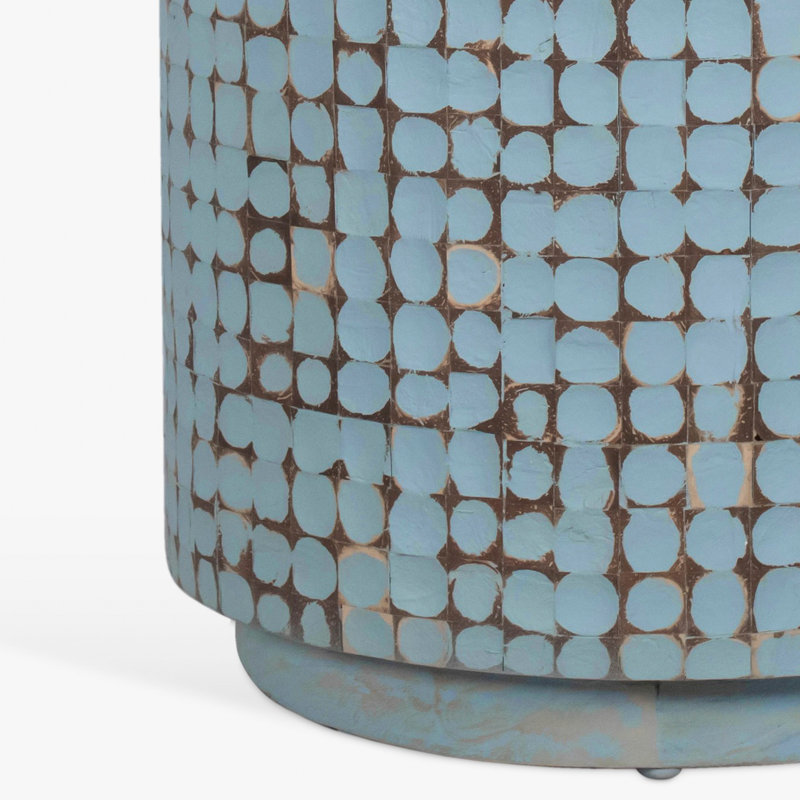 Abbie Coconut Shell Drum End Table, Blue