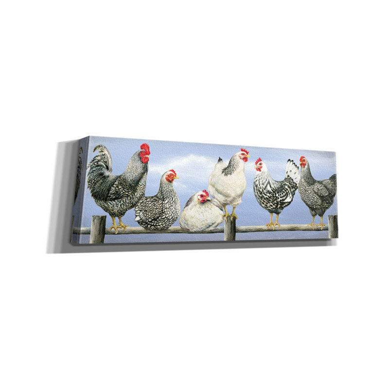 «Black and White Hens 2 on Canvas» par Janet Pidoux, reproduction, H 20 po x l 60 po x P 1,5 po