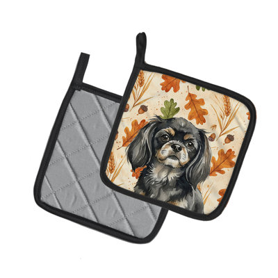 Black and Tan Tibetan Spaniel Heirloom Fall Pair of Pot Holders