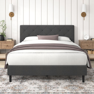 Ridley Upholstered Bed Frame with Button-Tufted Headboard
