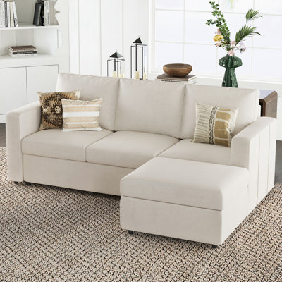 Rafael 5-Piece Velvet Apartment 3-Seat Sofa Sectional Sofa With Storage Ottoman
