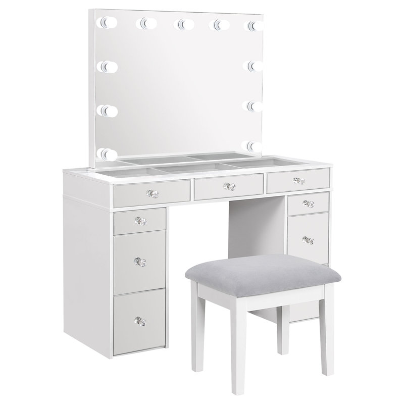 Regina Makeup Vanity Table Set With Lighting White