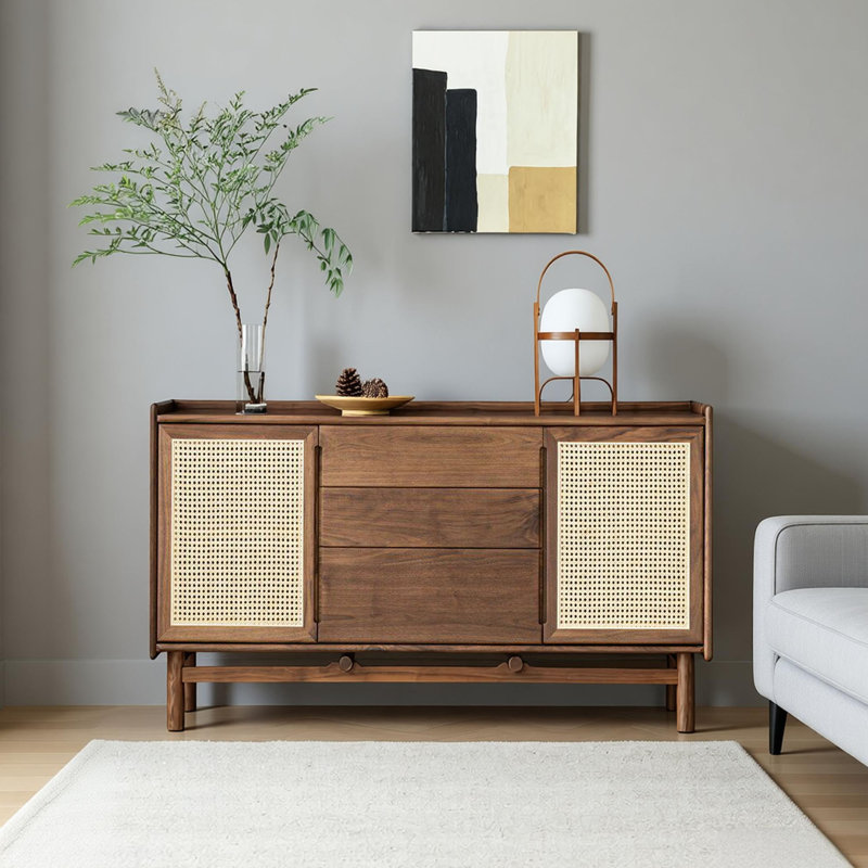 Retro solid wood storage sideboard, 33.46" H x 55.11" W x 16.53" D