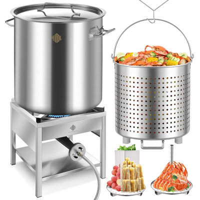 84qt Stainless Steel Pot With 200,000 Btu Propane Burner - Seafood Boil Pot, Crab Boil Pot, Lobster Pot, Shrimp Boil Pot, Tamale Steamer Pot With Basket And Turkey Fryer Burner