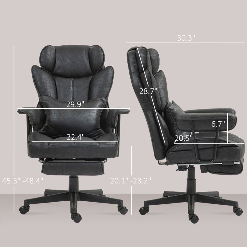 Executive Office Chair, 400LBS Big And Tall Office Chair With Foot Rest, Microfiber Computer Desk Chair With Lumbar Support, Reclining Function And Wide Seat