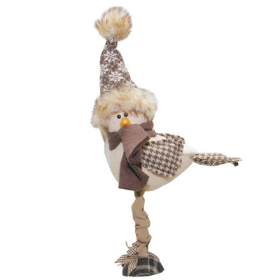 Décoration de table 7,75 po oiseau brun et beige debout avec chapeau