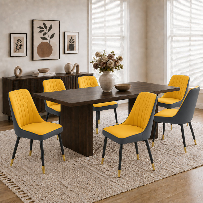Faux Leather Upholstered Solid Back Side Chair (Set of 6), Orange/Dark Gray