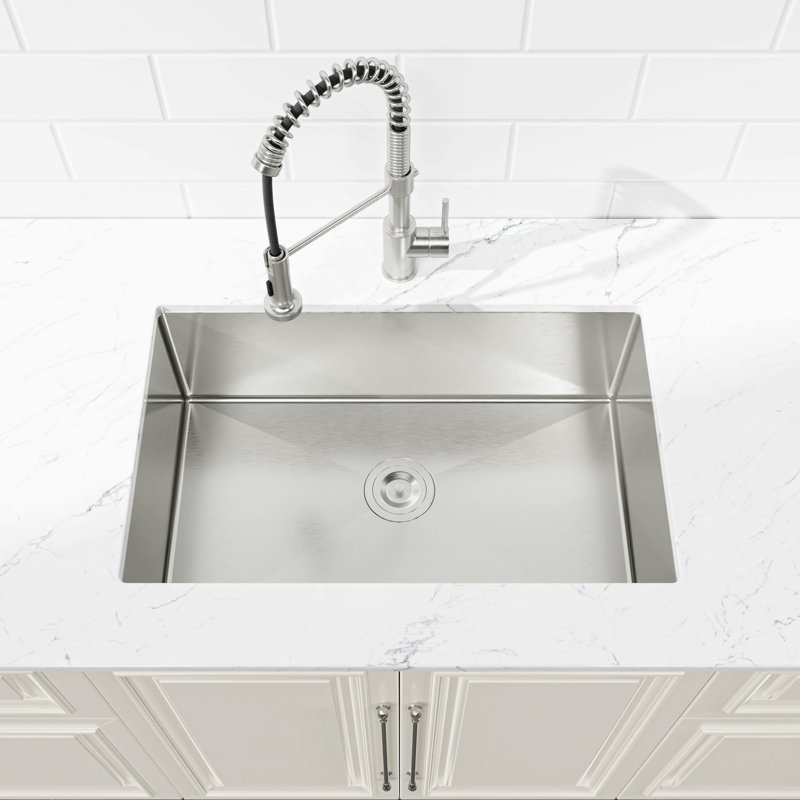 Stainless Steel Kitchen Sink, Single Bowl, Undermount Handmade Sink In Brushed Nickel, With Us Standard Drain And Hook