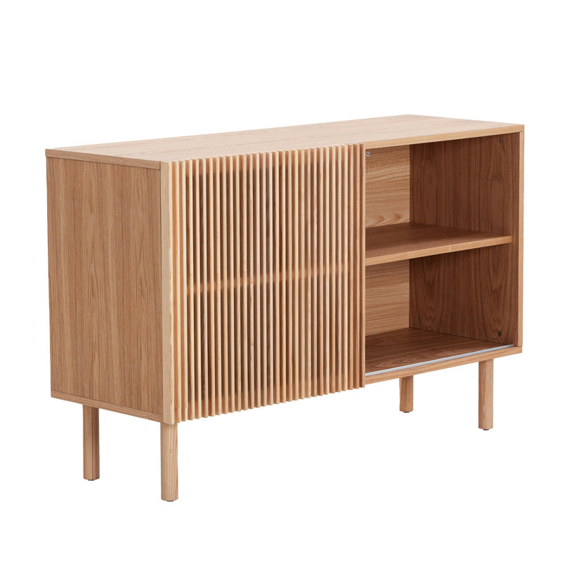 Walnut Wood & Stainless Steel Modern Storage Cabinet, 4 Cabinets, Tv Stand, , And Stain- Countertop Sideboard, , Spacious For Needs