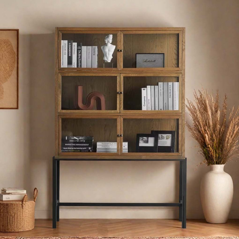 Bibliothèque en bois massif avec portes en verre