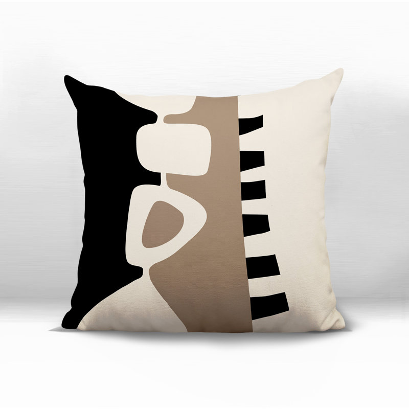 Oreiller carré réversible intérieur / extérieur Kanai, H 19 po x l 19 po, Beige / noir / blanc cassé abstrait