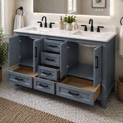 Rawsonville 61'' Free Standing Double Bathroom Vanity with Quartz Top