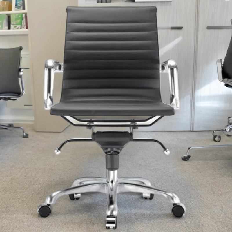 Lonty Leather  Office Chair, Silver, Black