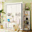 Lit rotatif avec armoire murale cachée, deux tablettes latérales à 3 niveaux, bureau convertible, rangement supplémentaire, idéal pour les petits espaces et les bureaux à domicile compacts, espace de travail blanc grand format 360, espaces,