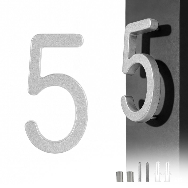 Plaque d'adresse en aluminium Royal Shade - numéros de maison à 1 à 6 chiffres personnalisés, Argent argent, Oui