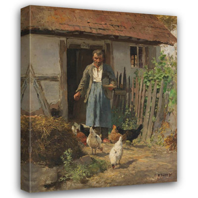 "Feeding the Chickens" by  Hermann Baisch - Gallery Wrap Canvas Wall Art