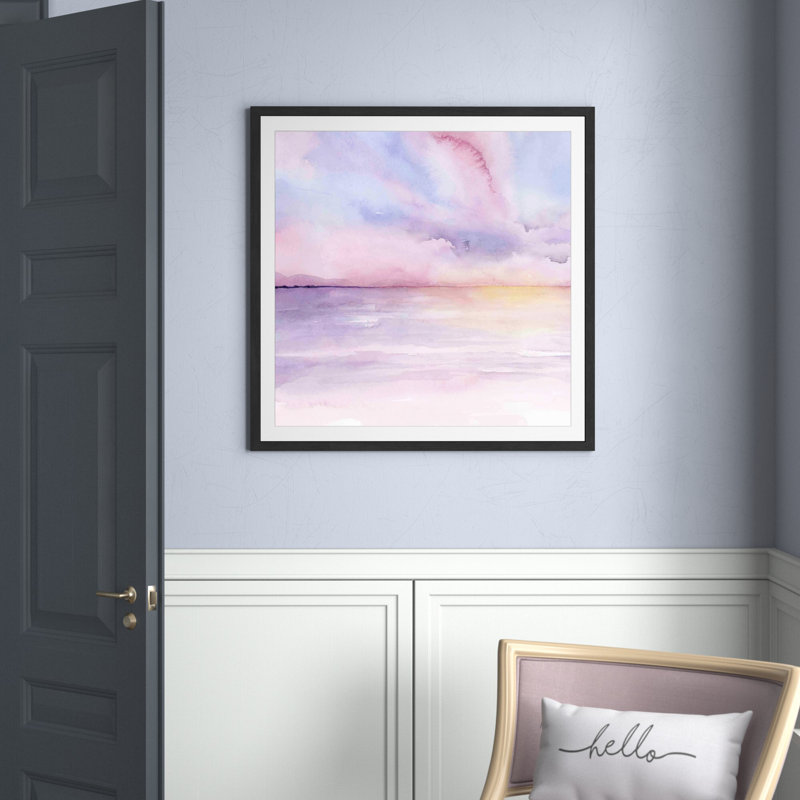 «Pale Sunset I» par Grace Popp - peinture encadrée, H 30 po x l 30 po, Motif argent