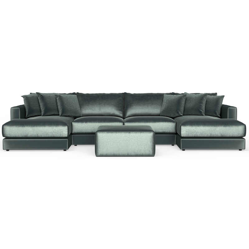 Nyrie 4-piece Modular Double Chaise Sectional And 1 Included Cocktail Ottoman, Green Polyester