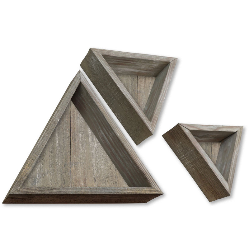 Triangle Accent Shelf with Adjustable Shelves, Reclaimed Gray