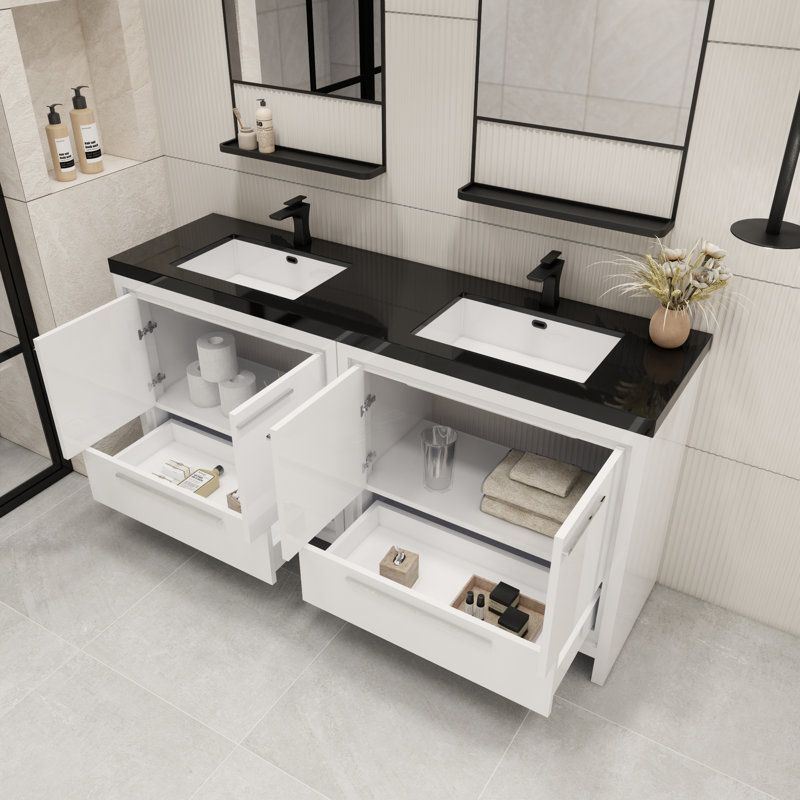 Catori 72" Double Bathroom Vanity Set, High Gloss White
