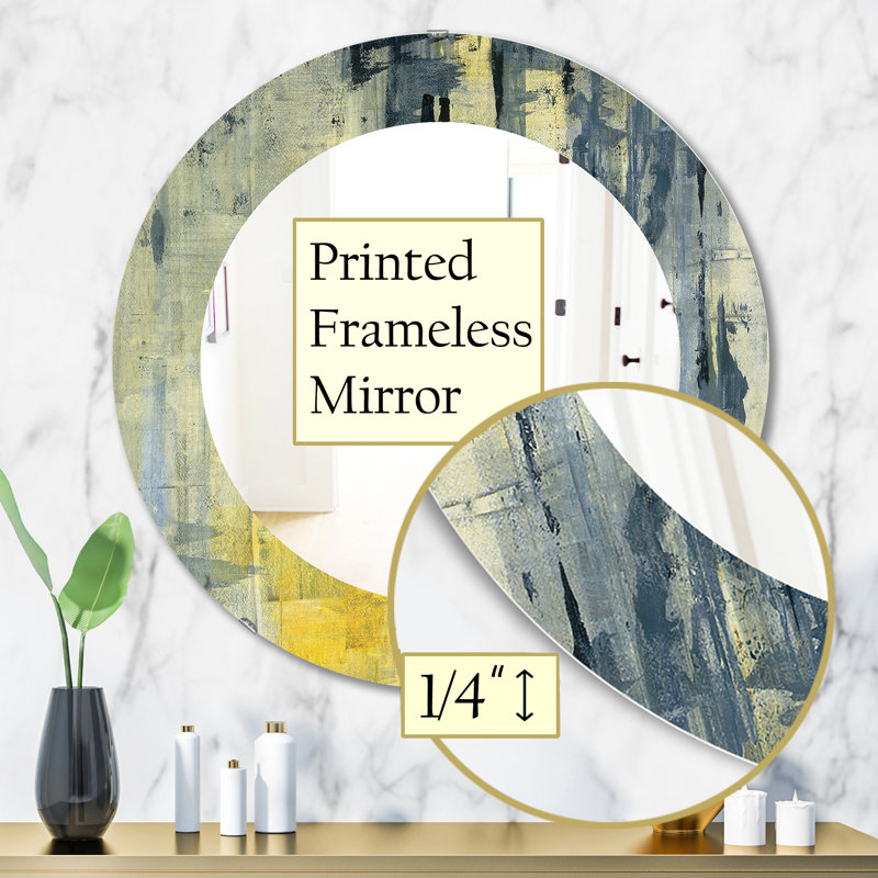Élément jaune et noir - miroir moderne, H 23,6 po x l 23,6 po