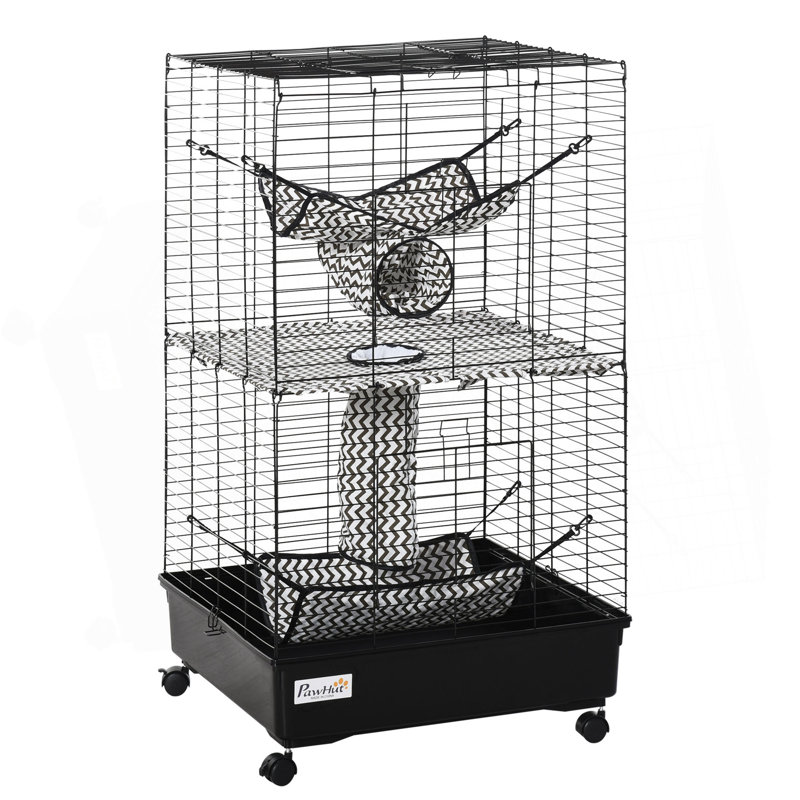 Cage à furet 42 "avec freins à roues, hamacs, noir