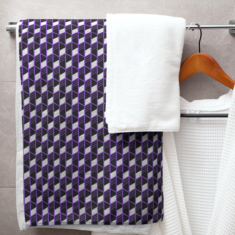 Serviette de bain à rayures géométriques classique, Mauve